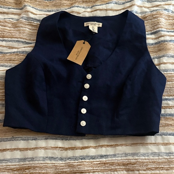 Christian Siriano Tops - Christian Siriano Navy Blue cropped blazer Top with pearlescent buttons